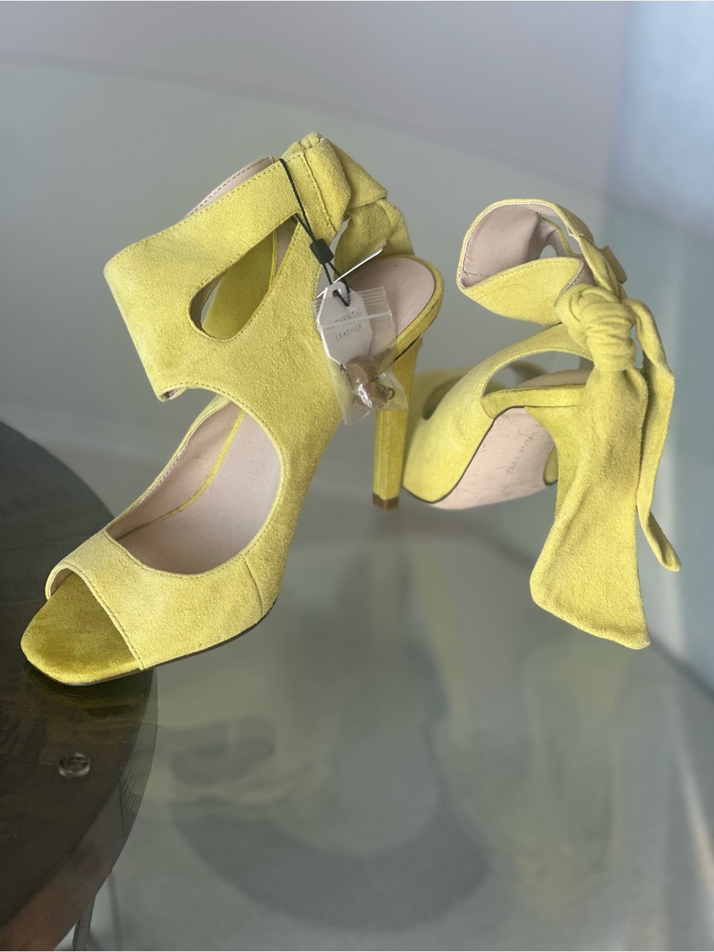 Zara Yellow Suede Tie-Ankle Open-Toe Heels